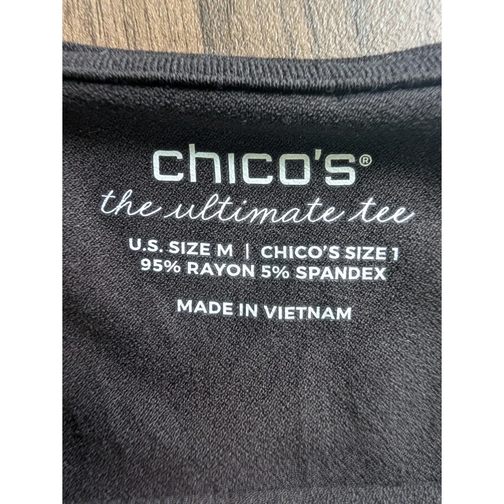 Chico's The Ultimate Tee Black Long Sleeve Stretch Knit Top Size 1 Medium - Picture 3 of 5